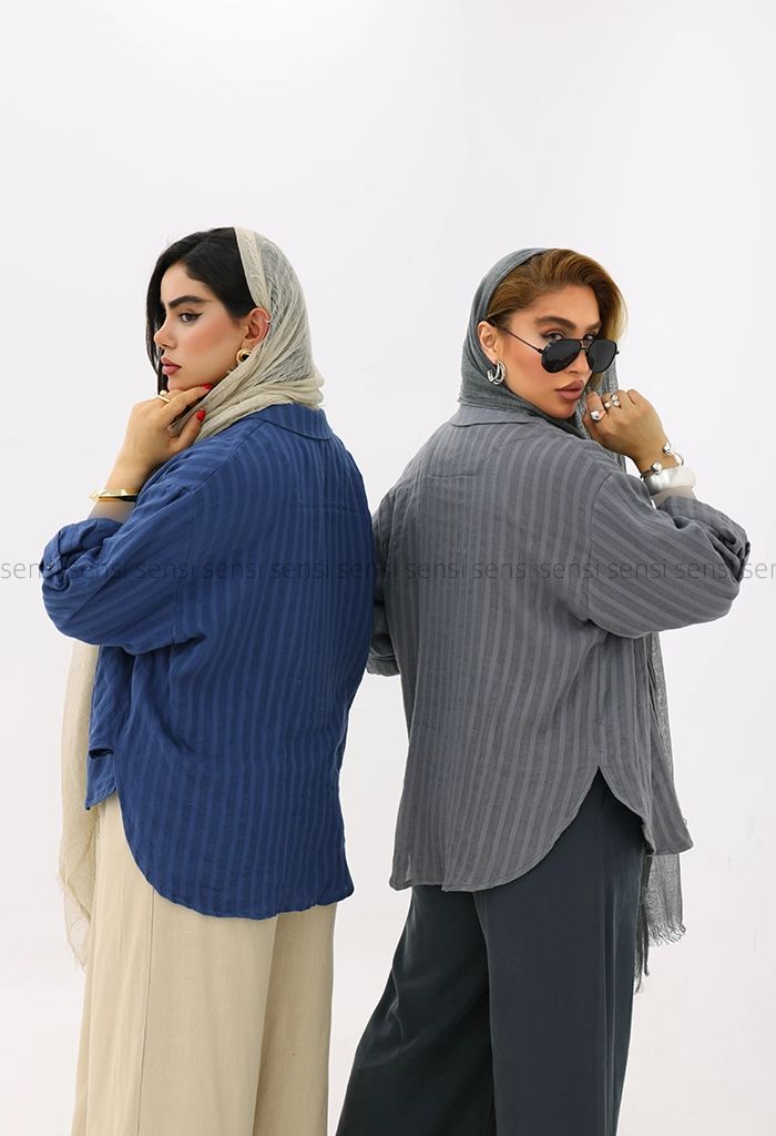 شومیز لینن راه راه دبل فیس کد1005934